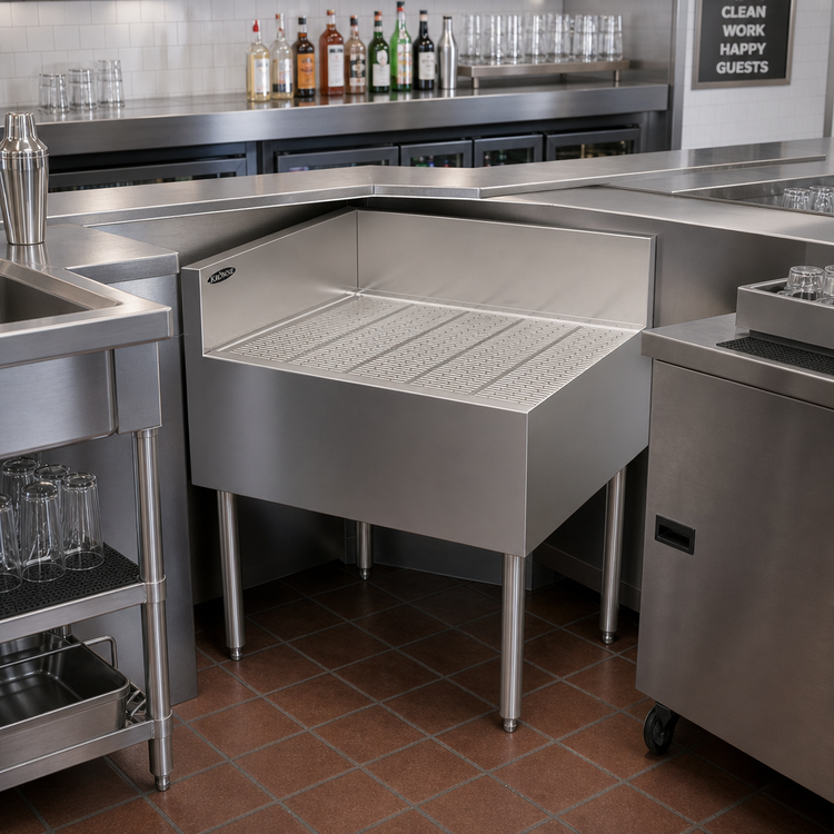 Product image #2 for Krowne Royal Series Freestanding Left-End Return Underbar Corner Drainboard, 30 x 24 Inches