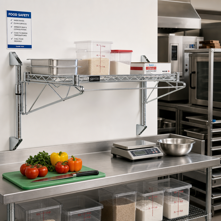 Product image #2 for Quantum Cantilever Wall-Mount Wire Shelving Unit with Single Shelf, 42 x 14 Inches, Chrome Plated