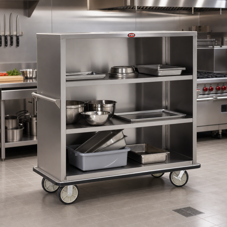 Product image #2 for FWE Super Duty Stainless Steel Enclosed Queen Mary Utility Cart, 4 Shelves, 62-Inch Wide