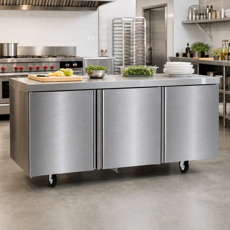 Product image #2 for Delfield 72-Inch Three-Section Worktop Freezer with 3 Doors, Rear-Mounted Self-Contained R290 Refrigeration