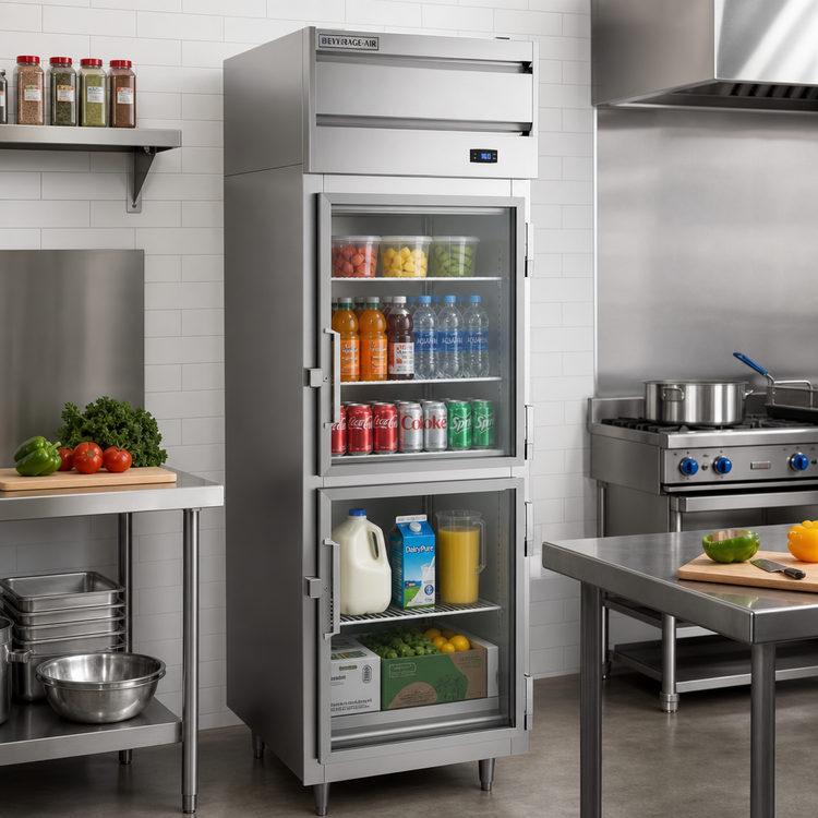 Product image #2 for Beverage-Air P Series One-Section Top-Mount Self-Contained Reach-In Refrigerator with 2 Half-Glass Doors, 21.01 Cu. Ft.