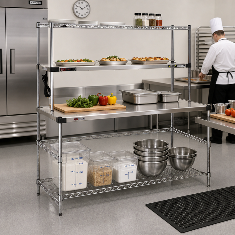 Product image #3 for Metro Super Erecta Hot 60-Inch x 24-Inch Heated Shelf Workstation with Open Base and Overhead Wire Shelf