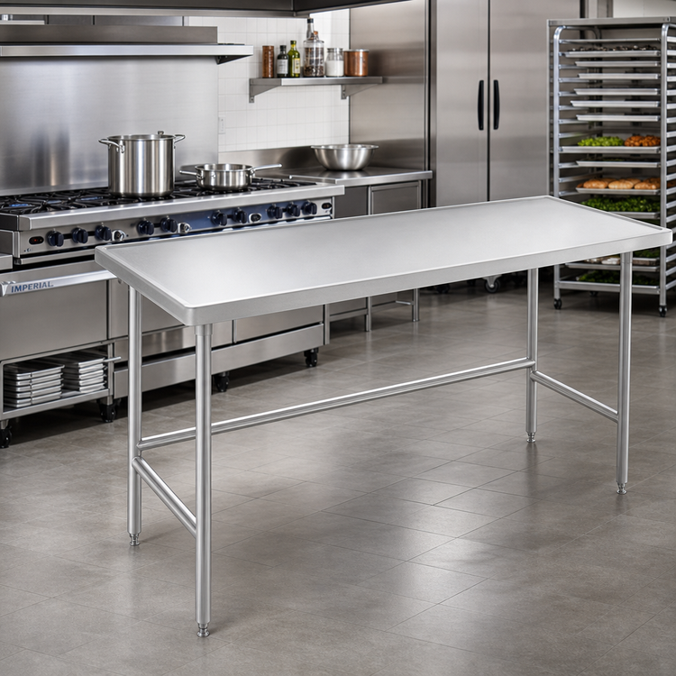 Product image #2 for Advance Tabco 144-Inch x 30-Inch 14-Gauge 304 Stainless Steel Work Table with Countertop Non-Drip Edge