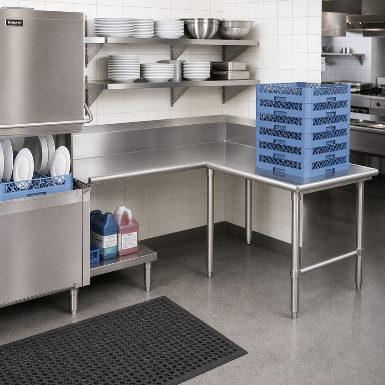 Product image #2 for John Boos Pro-Bowl L-Shaped Island Clean Dishtable, 60" Machine-to-Corner x 48" Corner-to-End, Left-to-Right Operation