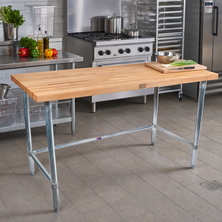 Product image #2 for John Boos SNB05 96-Inch x 24-Inch Wood Top Work Table with Stainless Steel Base and Bracing