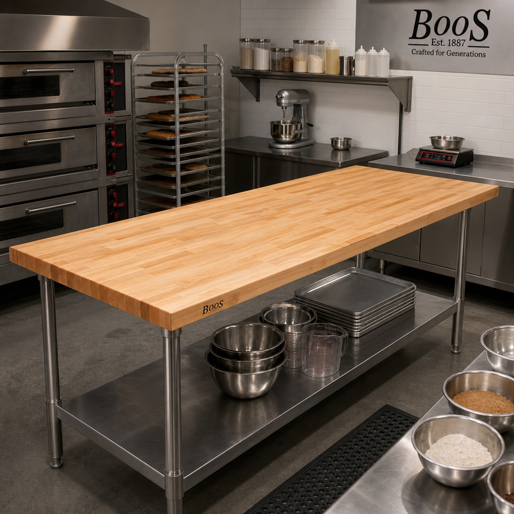 Product image #2 for John Boos 132-Inch x 25-Inch Edge Grain Laminated Northern Hard Rock Maple Baker's Table Top with Penetrating Oil Finish