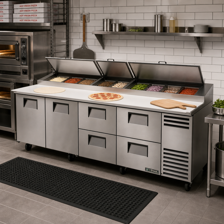 Product image #2 for True 119-1/4-Inch Pizza Prep Table with 2 Doors, 4 Drawers, Alternate Top, and R290 Refrigeration