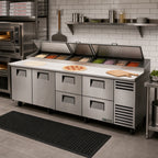 Thumbnail image #2 for True Mfg. - General Foodservice TPP-AT-119D-4-HC 119-1/4-Inch Pizza Prep Table with 2 Doors, 4 Drawers, 33°-41°F