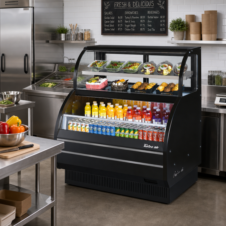 Product image #2 for Turbo Air 50-7/8" Open Display Merchandiser Combination Case with Refrigerated Top Shelf, Black