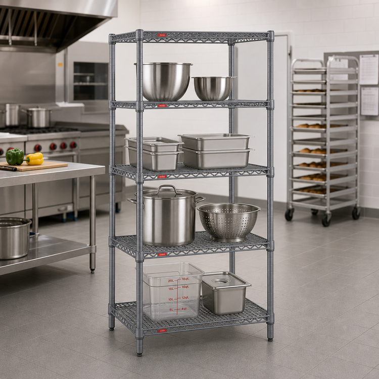 Product image #2 for Eagle Group Valu-Master 4-Tier Stationary Wire Starter Shelving Unit, 24 x 21 x 63 Inches, Pewter Gray Epoxy