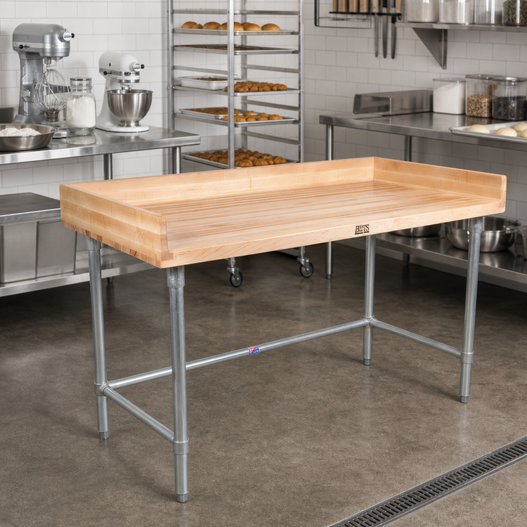 Product image #2 for John Boos Baker's Top Wood Work Table with Galvanized Base and 4-Inch Coved Riser, 84 x 24 Inches