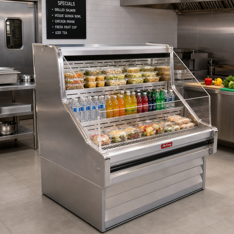 Product image #2 for Howard-McCray 35E Series Remote Straight Open-Air Merchandiser, 75 Inch, Low Profile, Stainless Steel, 44 Inch H