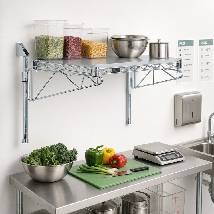 Product image #2 for Wall-Mount Cantilever Single Shelf Shelving Unit, 36W x 18D, Gray Epoxy Antimicrobial Finish
