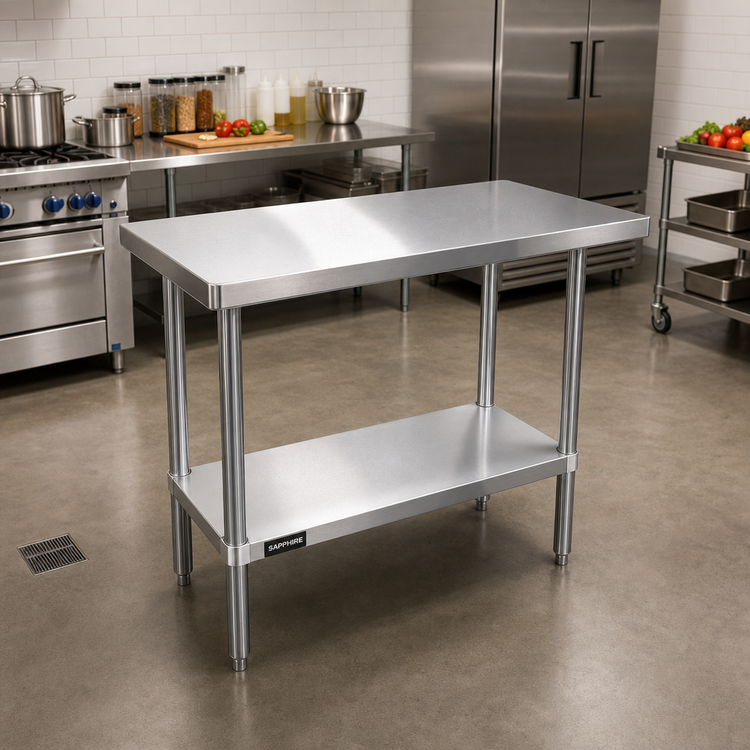 Product image #2 for Sapphire 48 Inch x 24 Inch 16 Gauge Stainless Steel Flat Top Work Table with Undershelf
