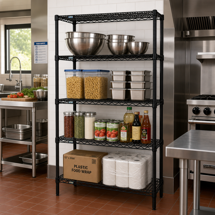 Product image #2 for Quantum Stationary Black Epoxy Wire Shelving Starter Kit, 30"W x 14"D x 74"H