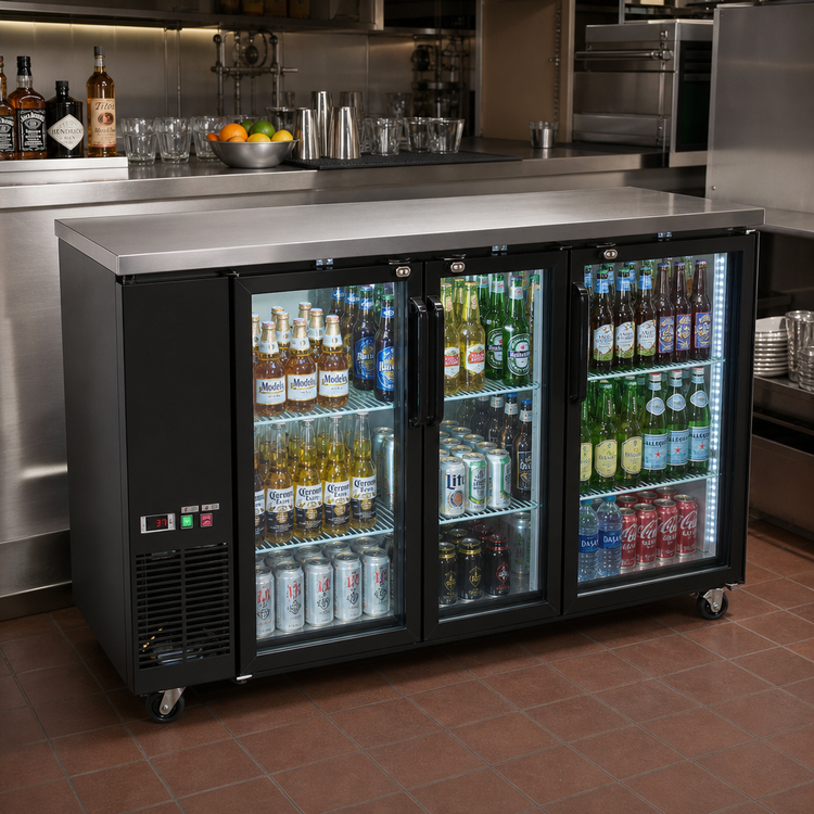 Product image #2 for BK Resources 72-Inch Three-Door Glass Back Bar Refrigerator with LED Lighting