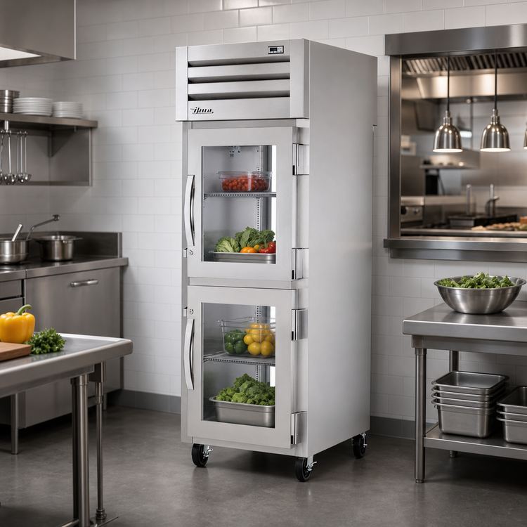 Product image #2 for True SPEC SERIES One-Section Pass-Thru Reach-In Refrigerator with 2 Half-Glass Front Doors and 1 Rear Glass Door