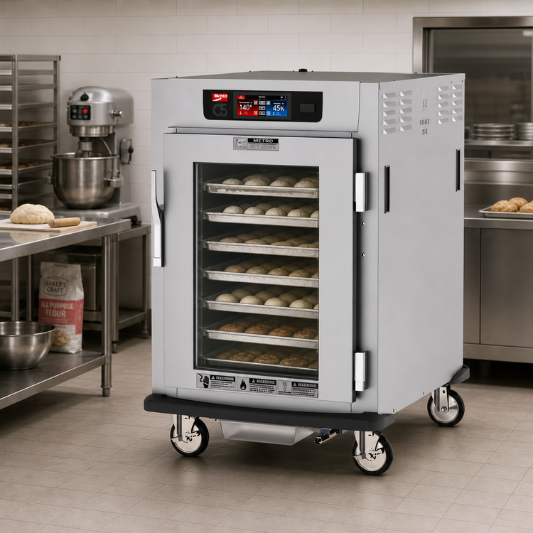 Product image #2 for Metro C5 9 Series Mobile Half-Height Pass-Thru Controlled Humidity Heated Holding and Proofing Cabinet with Solid and Glass Doors