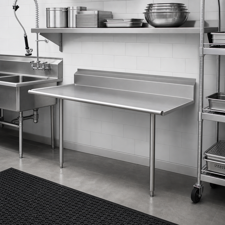Product image #2 for Straight Clean Dishtable with 9-Inch Backsplash, 16/304 Stainless Steel Top, 62 x 30 Inch