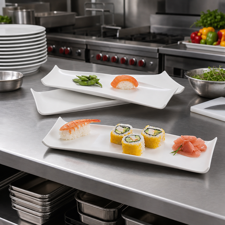 Product image #2 for American Metalcraft 13 1/2-Inch Rectangular Porcelain Platter with Curved Ends, White