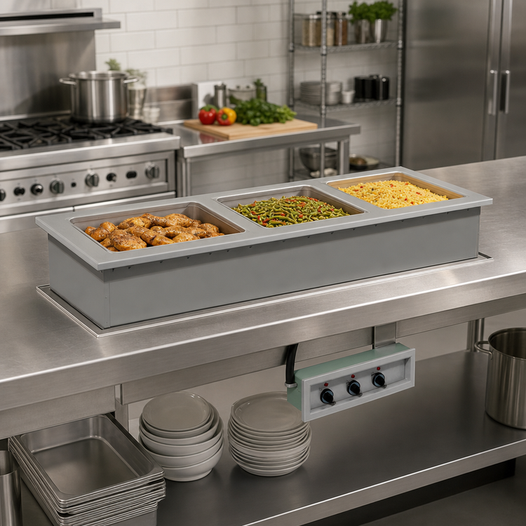 Product image #2 for Advance Tabco Slim Series 3-Well Drop-In Electric Hot Food Well with Drains, 120V