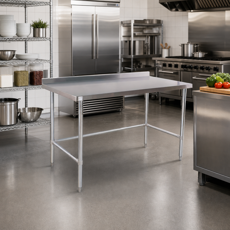 Product image #2 for Klinger's Trading 30 Inch x 18 Inch Stainless Steel Work Table with Open Base and 2 Inch Rear Up-Turn