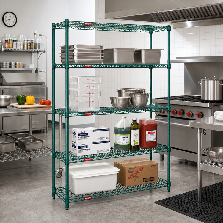Product image #2 for Eagle Valu-Gard 4-Tier Starter Wire Shelving Unit, 48 x 21 x 74 Inches, Green Epoxy Finish