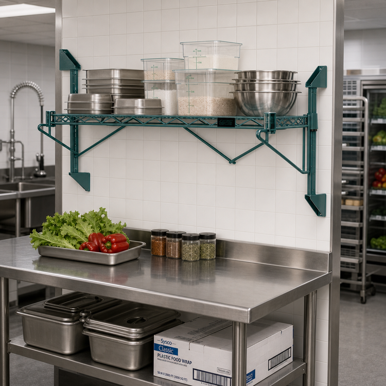 Product image #2 for Quantum Cantilever Wall-Mount Single Shelf Kit, 42 x 18 Inches, Green Epoxy Coated