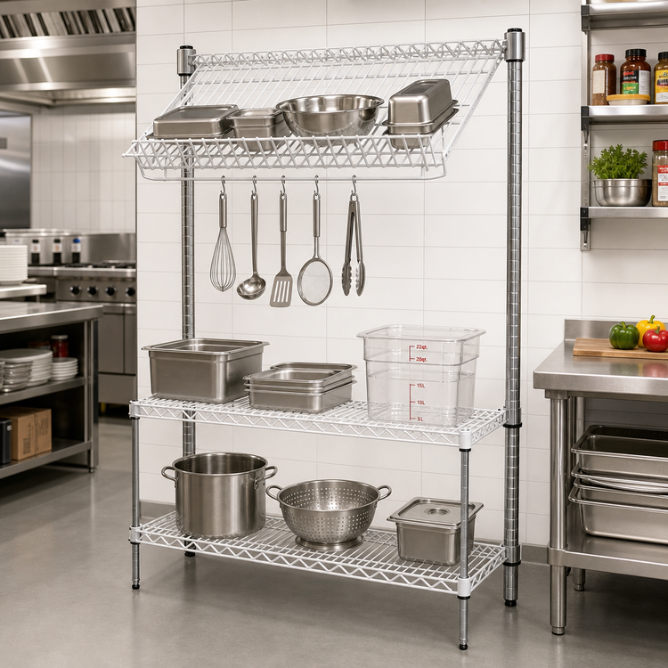 Product image #2 for Eagle Group Stand-Outs 48-Inch White Epoxy Wire Angled Shelf with Hanger Rails