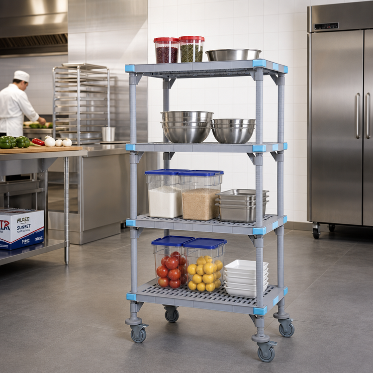 Product image #2 for Millenia Mobile Polymer Starter Shelving Unit, 24 x 18 x 86 Inches, 4 Open Grid Shelves