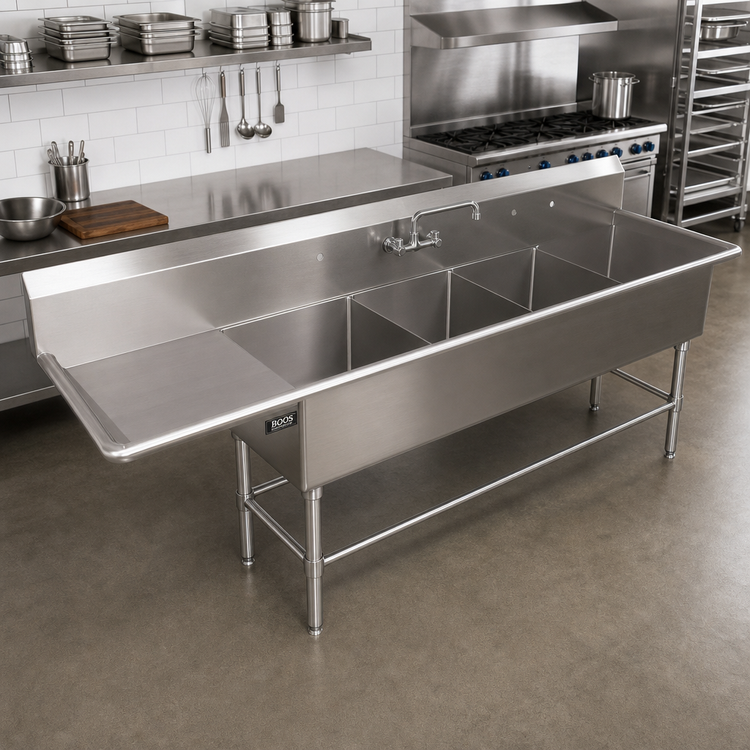 Product image #2 for John Boos Pro-Bowl 4-Compartment Sink with Left Drainboard, 16-Gauge Stainless Steel