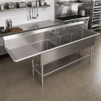 Thumbnail image #2 for John Boos Pro-Bowl 4PB1824-1D18L 4-Compartment Stainless Steel Sink with Left Drainboard, 16-Gauge, 10" Backsplash