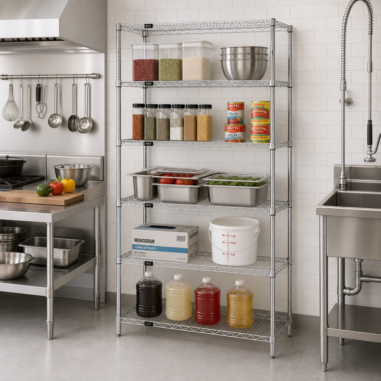 Product image #2 for Quantum 24-Inch Wide x 18-Inch Deep x 54-Inch High Chrome Plated Wire Shelving Starter Kit with 5 Shelves