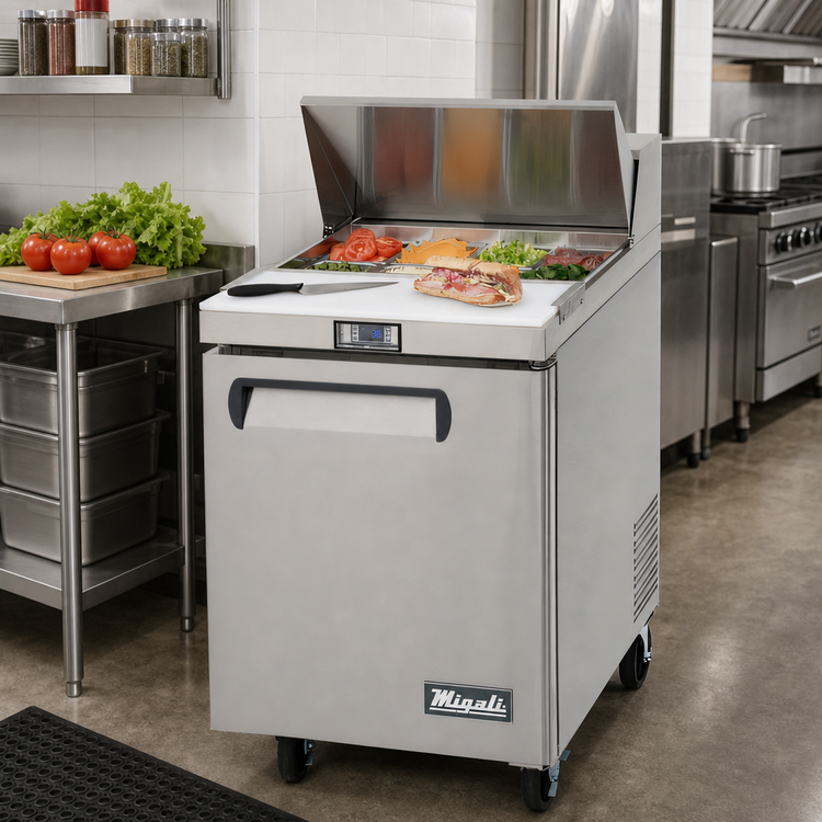 Product image #2 for Migali Competitor Series® Single-Section Refrigerated Sandwich Prep Table, 27.5 Inch Wide, 8-Pan Capacity, Rear-Mount Self-Contained