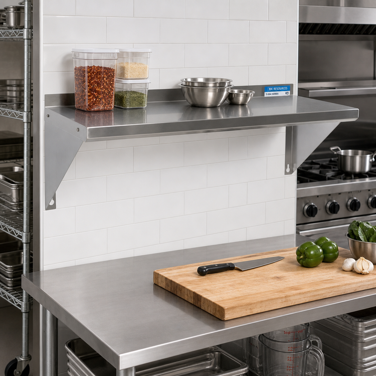 Product image #2 for BK Resources T-304 Premium 48" x 16" Wall-Mounted Stainless Steel Shelf