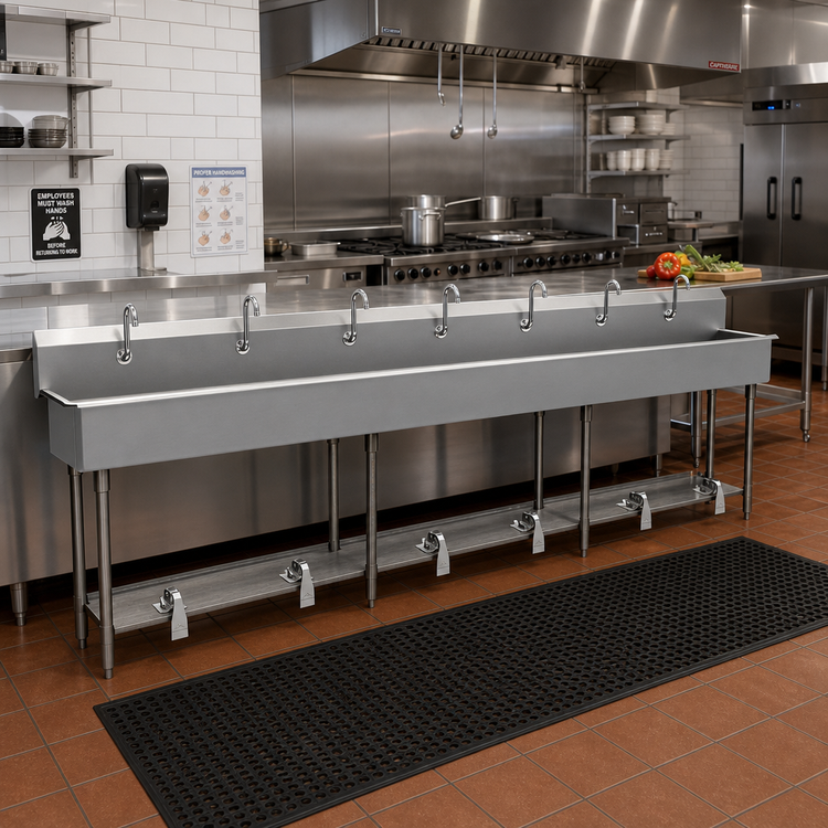 Product image #2 for Advance Tabco Six-Station Multiwash Freestanding Hand Sink with Toe-Push Valves and Gooseneck Spouts