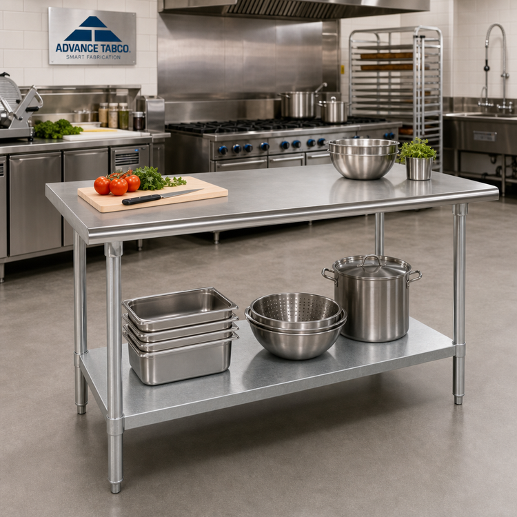 Product image #2 for Advance Tabco 72-Inch x 24-Inch 16-Gauge 304 Stainless Steel Flat Top Work Table with Adjustable Galvanized Undershelf