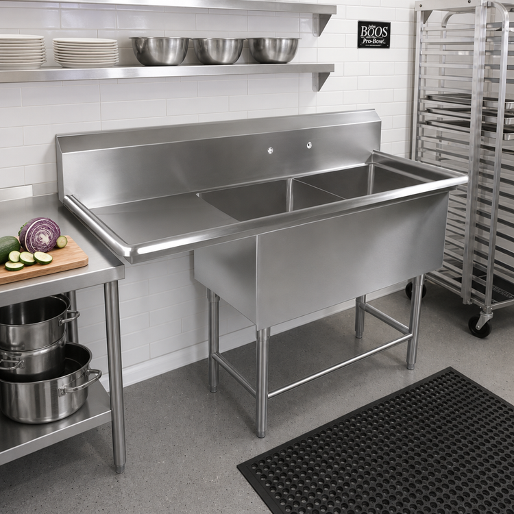 Product image #2 for John Boos Pro-Bowl 2-Compartment Commercial Sink with Left Drainboard and 10-Inch Backsplash