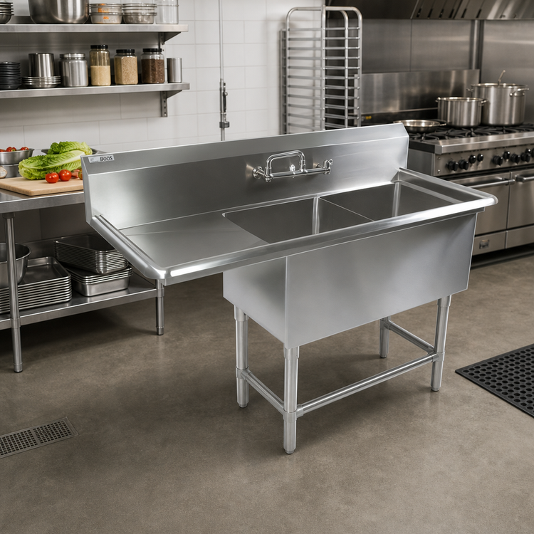 Product image #2 for John Boos Pro-Bowl 2-Compartment Commercial Sink with Left Drainboard and 10-Inch Backsplash