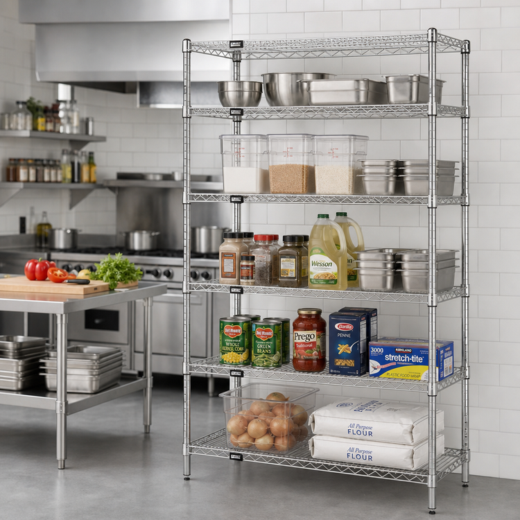 Product image #2 for Quantum 5-Shelf Stationary Wire Shelving Starter Kit, 60"W x 86"H, 304 Stainless Steel