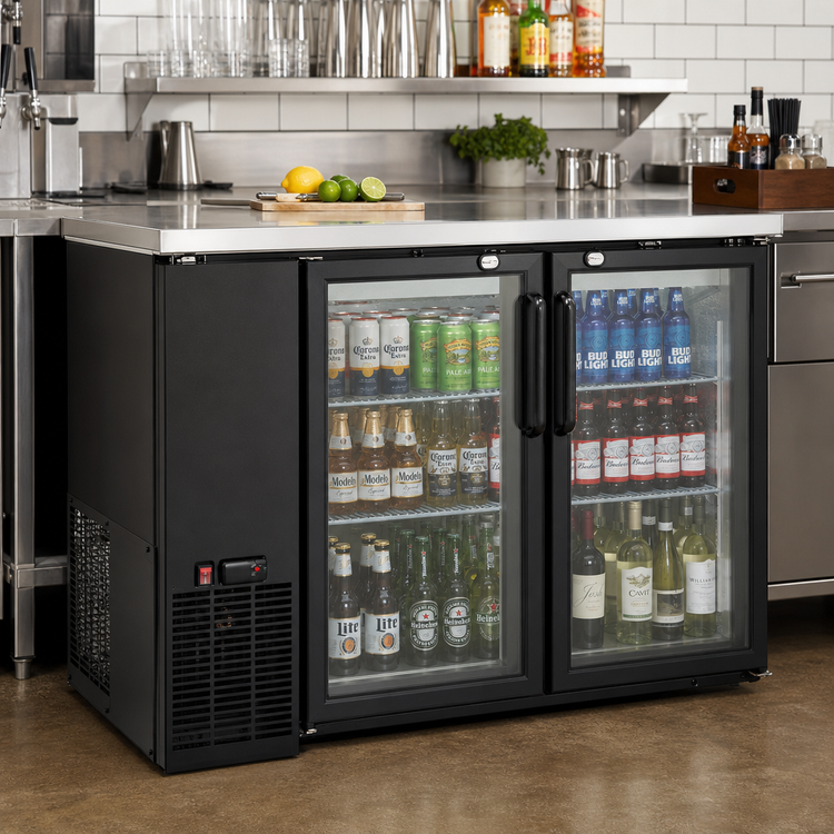 Product image #2 for BlendPort® Two-Section Reach-In Refrigerated Back Bar Cooler, 60-3/4 Inch, Self-Contained Side-Mount, Glass Doors