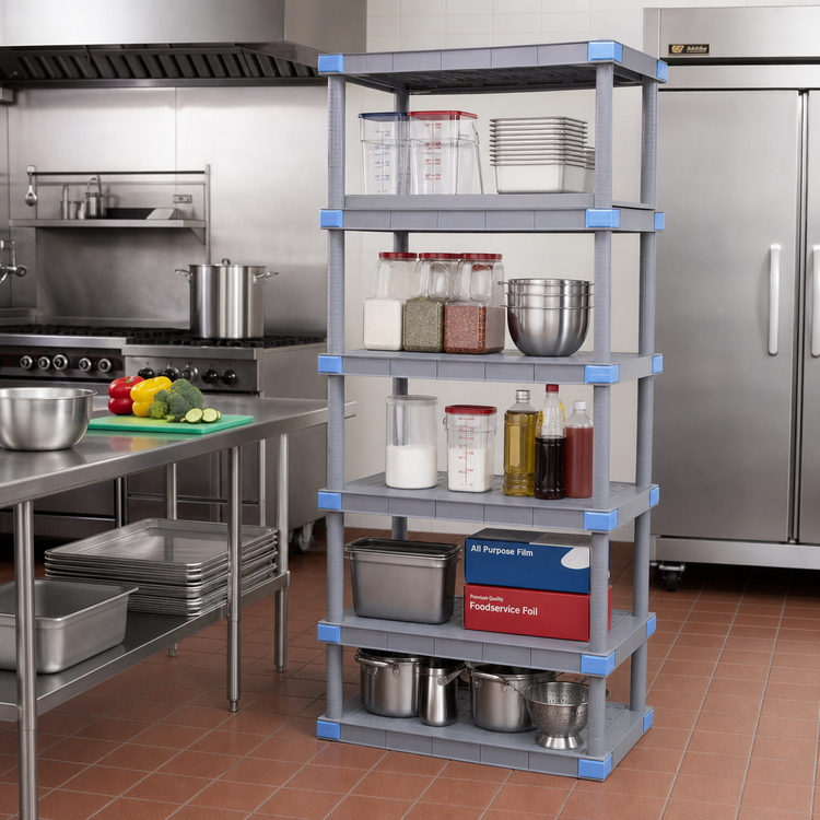 Product image #2 for Millenia All-Polymer Stationary Starter Shelving Unit, 24" W x 18" D x 62" H, 5 Solid Shelves, Gray