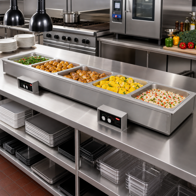 Product image #2 for Hatco Drop-In Modular Slim Heated Well with Drains, 4 Full-Size Pan Capacity
