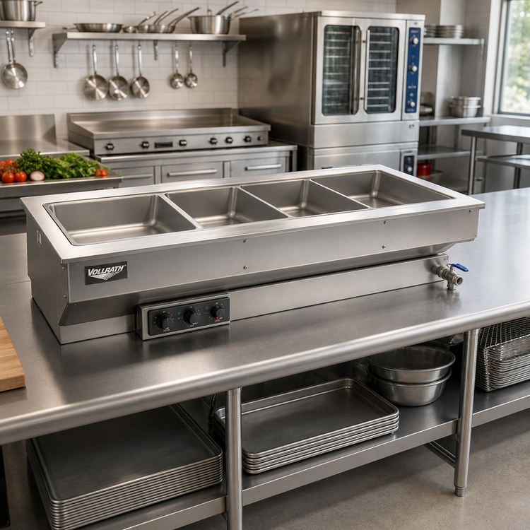 Product image #2 for Vollrath Short-Sided 4-Pan Drop-In Hot Well with Infinite Controls and Manifold Drain