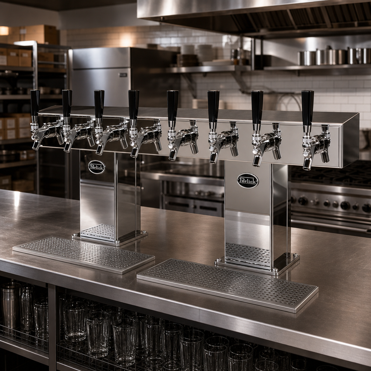 Product image #2 for Perlick Bridge Tee Countertop Extra High 10-Faucet Glycol-Cooled Draft Beer Tower, Polished Chrome