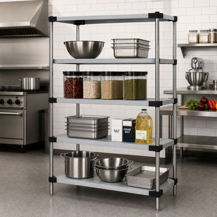 Product image #2 for Quantum Solid Stainless Steel Shelving Starter Kit, 54-Inch W x 24-Inch D x 63-Inch H, 4 Shelves