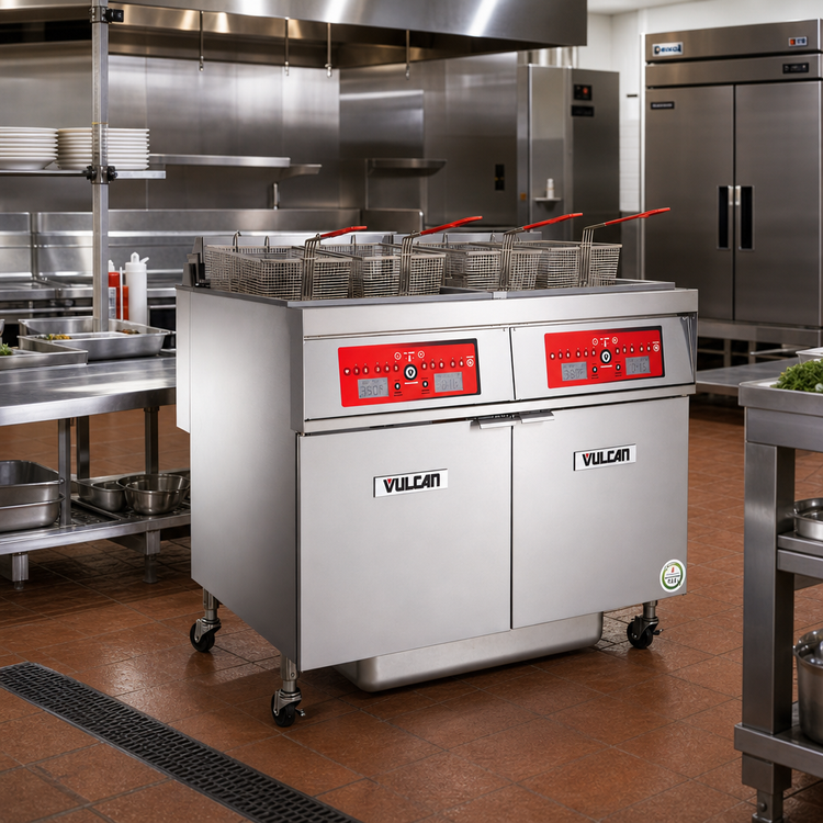 Product image #3 for Vulcan Dual Vat Electric Deep Fryer with Digital Controls and Built-In Filtration, 50 lb. Per Vat