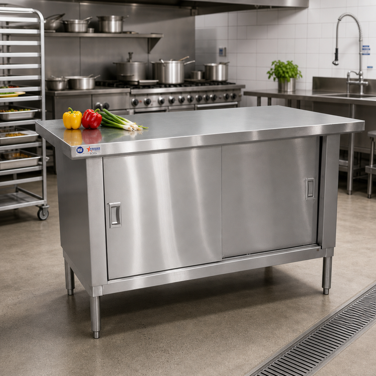 Product image #2 for Omcan USA 72-Inch Enclosed Stainless Steel Work Table with Sliding Door Cabinet Base