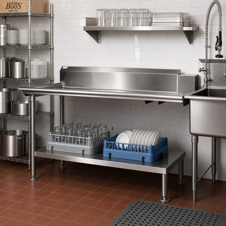 Product image #2 for John Boos 89-5/8 Inch x 24-1/8 Inch Stainless Steel Dishtable Undershelf with Adjustable Bullet Feet