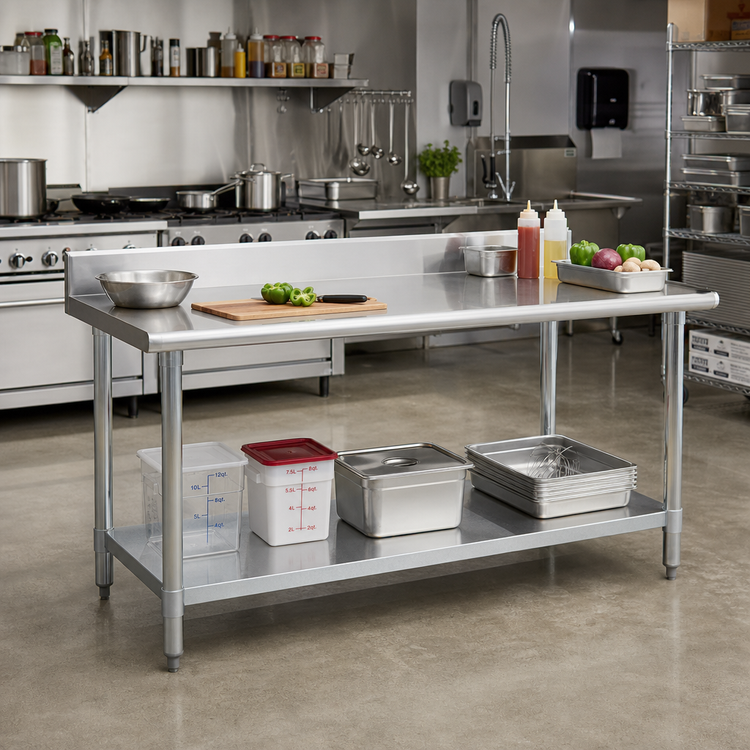 Product image #2 for Eagle Spec-Master Series 144-Inch x 24-Inch Stainless Steel Work Table with 4-1/2-Inch Backsplash and Adjustable Undershelf
